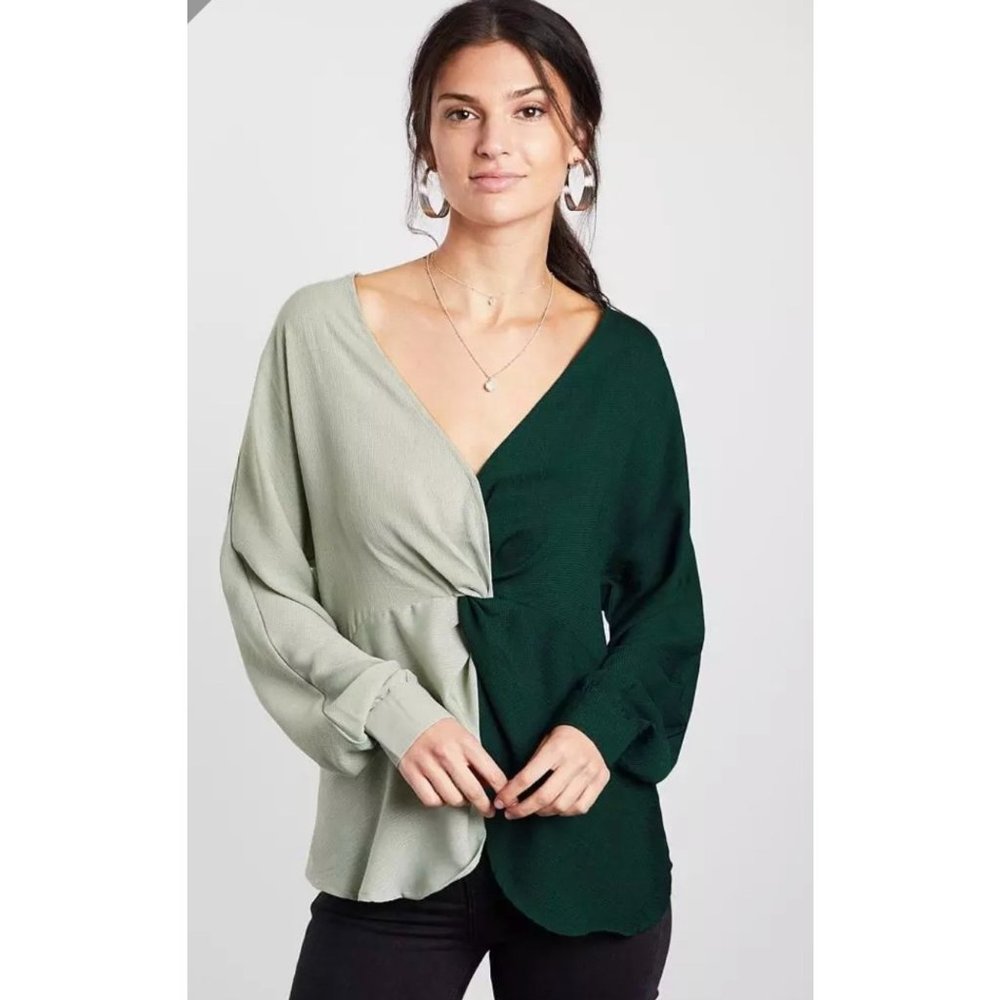 Buckle Black Color Block Surplice Top S
